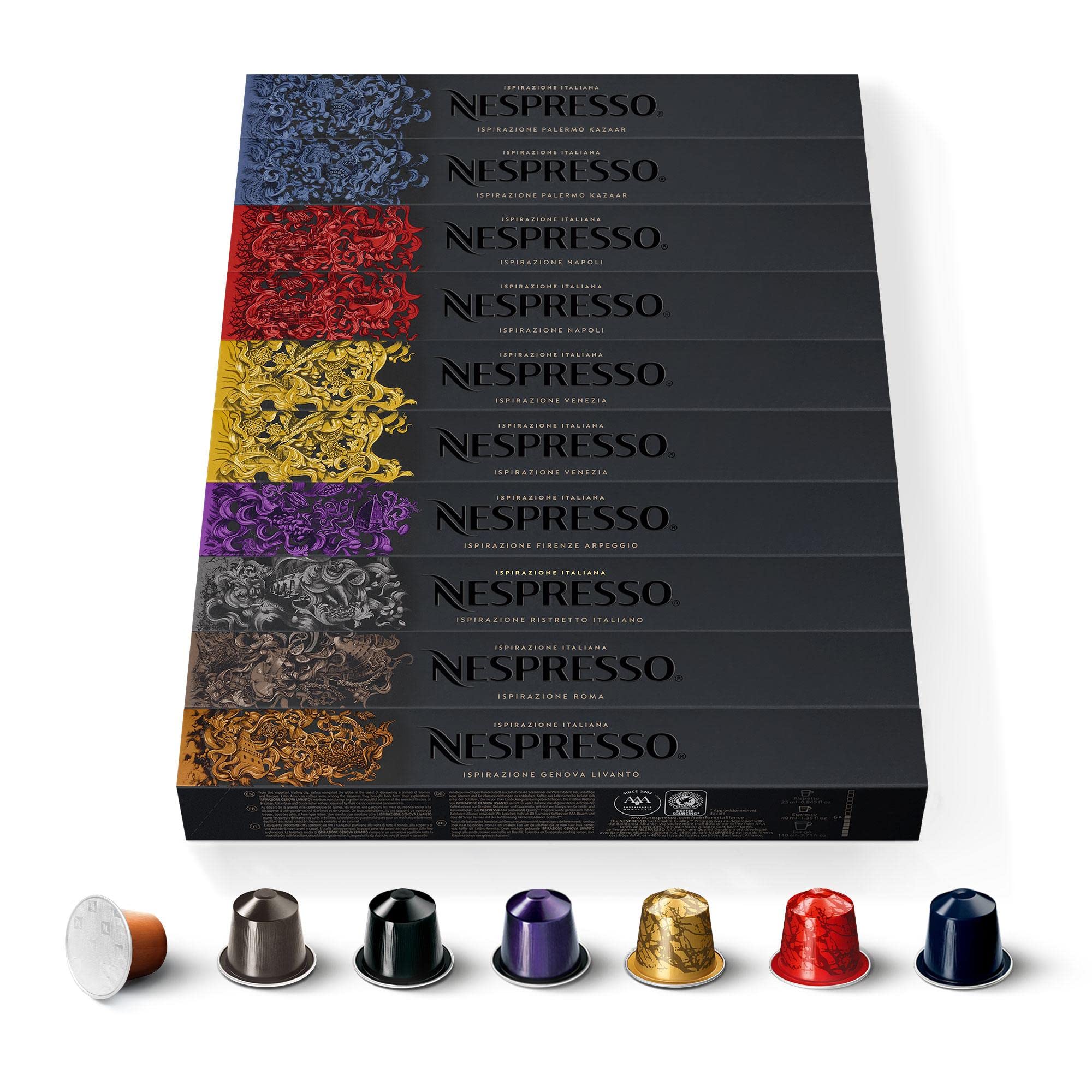 Nespresso Original - Bundle Ispirazione Italiana 50 Capsules de café - 10x Venezia, 10x Ristretto, 10x Arpeggio, 10x Roma, 10x Livanto