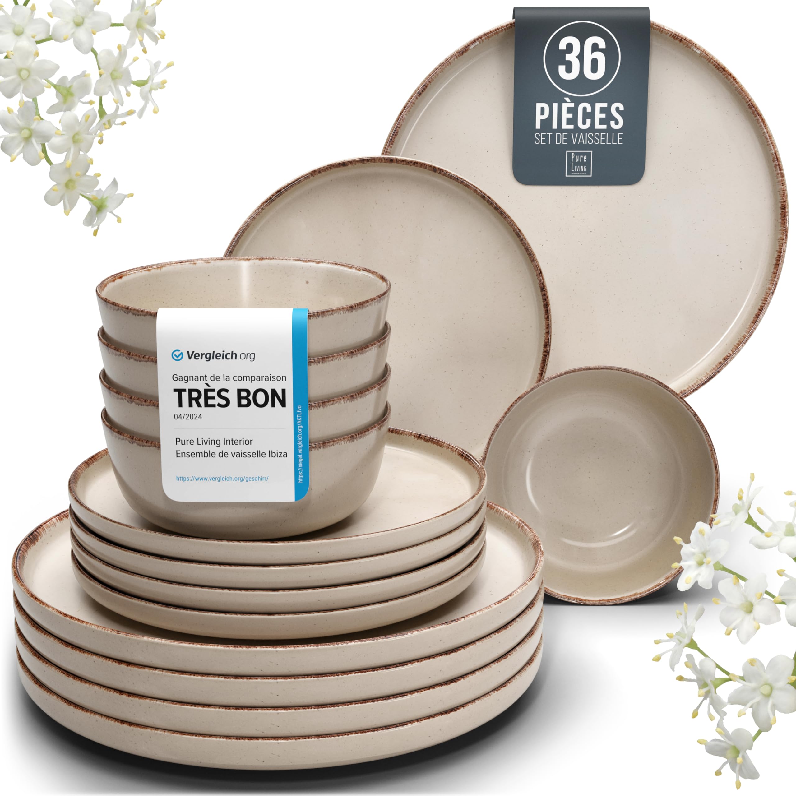 1.1.1.1. Ensemble de Vaisselle Rustique en Grès - Assiettes de Table Modernes Lavables au Lave-Vaisselle - Set de Vaisselle 6 Personnes Élégant en Bleu Fumé - Pure Living pour 6, Assiettes de Dîner