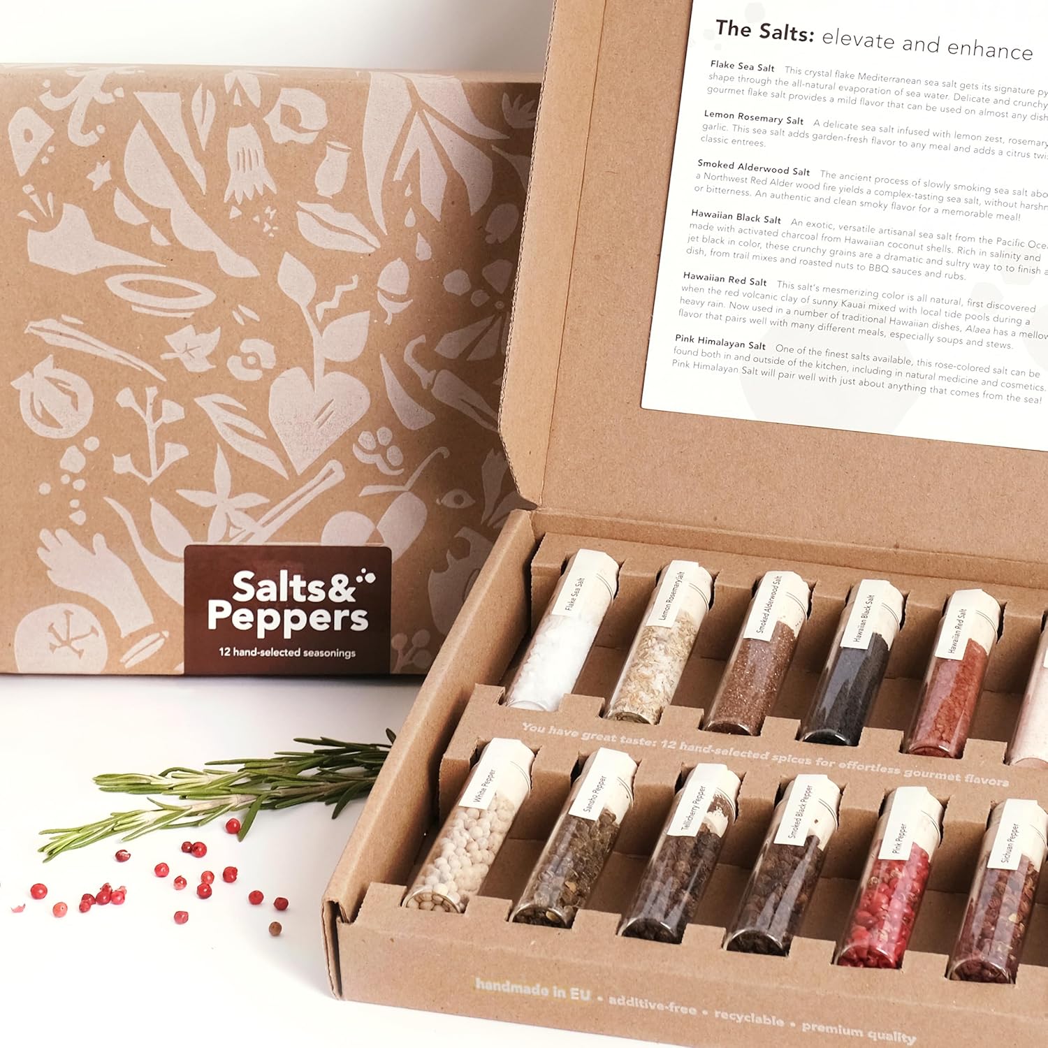 Coffret Cadeau Sels & Poivres de Craftly | Coffret d'épices et d'assaisonnements pour la cuisine | 6 sels & 6 poivres - Himalaya, Hawaï, Romarin citronné & plus | Coffret cadeau pour hommes & femmes
