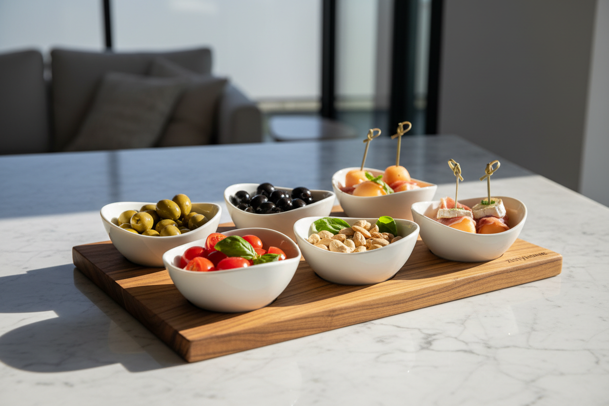 Accessoires apéritif et tapas — plateau teck et bols Zistyhome