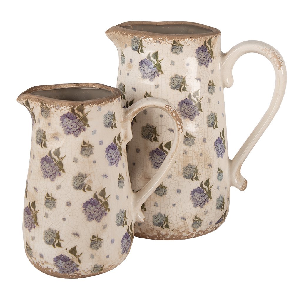 La décoration peut être de 21x15x23 cm cruche florale en céramique bleu beige