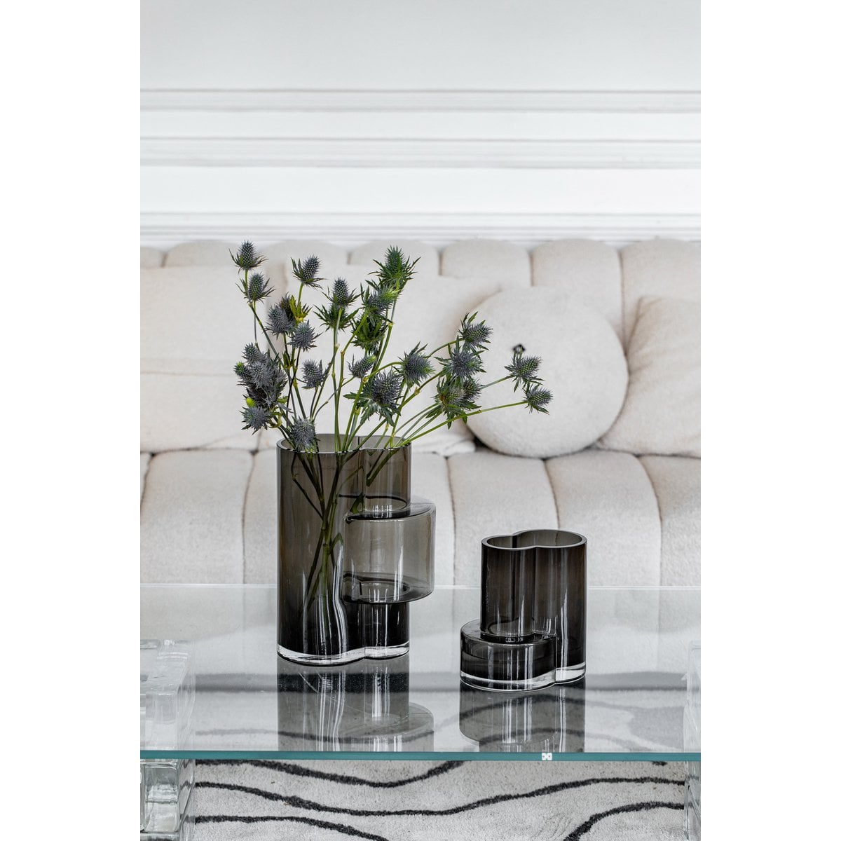 Innovative, moderne hohe Vase, hochwertiges Design, konstruktivistisch FUSIO 32 Grau