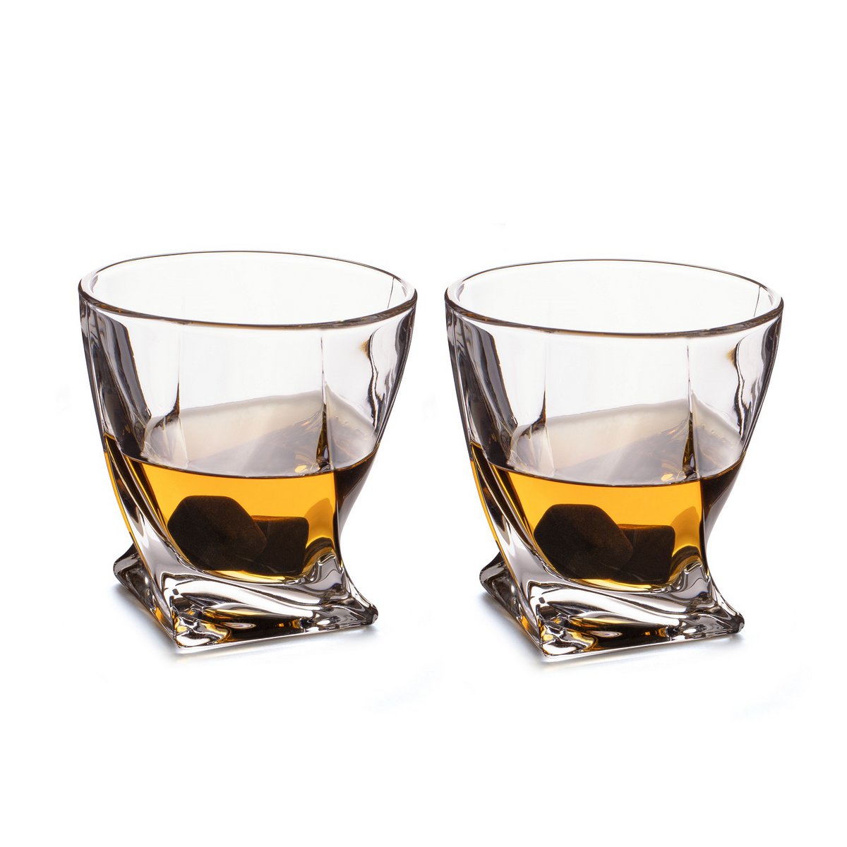 Verres à whisky - Twisted (lot de 2) avec 2 pierres de glace (pierres de refroidissement)