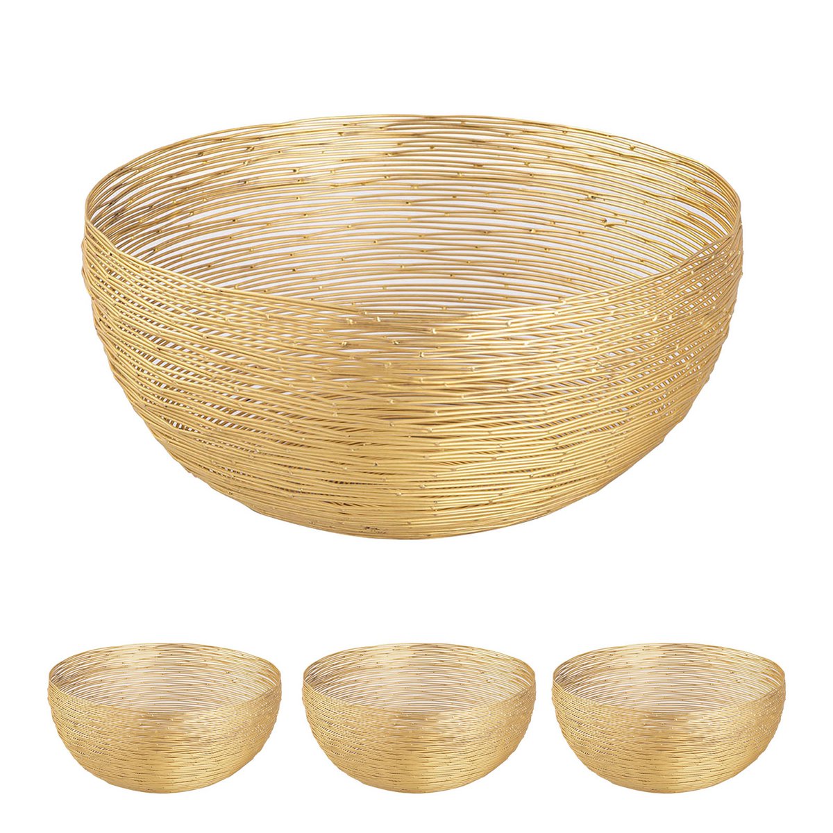 Panier de fruits 4 parties Ø 30 cm h 13 cm Bol de panier à pain métal autour de la structure de fil en argent ou en orce en or