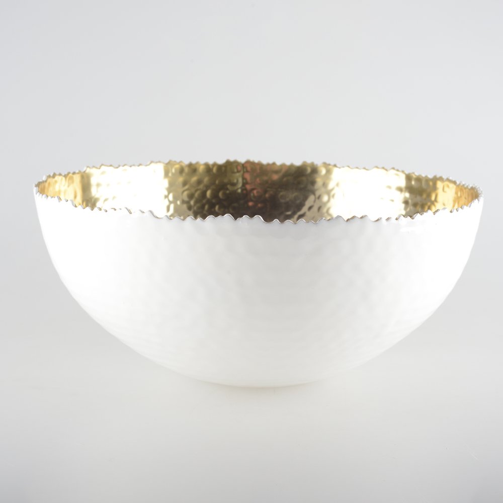 Saladier blanc et doré martelé 26x26x11.5cm