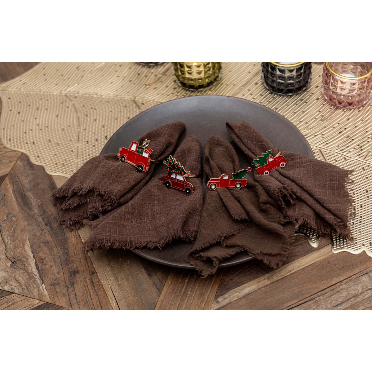 Lot de 4 ronds de serviettes noël
