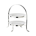 Présentoir à gâteaux Sina (hauteur 33 cm), martelé, pour 2 assiettes Ø 20 à 28 cm, métal argenté lourd
