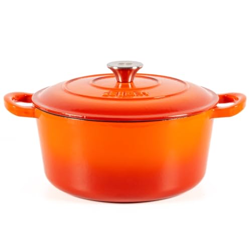Cocotte en fonte émaillée orange. Cocotte ronde 26 x 12 cm - 4,8 l. Marmite élégante, résistante, spéciale à induction et adaptée à tous types de cuisines