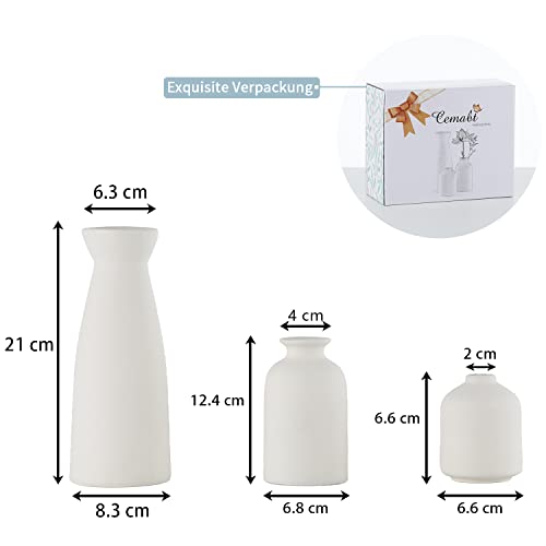 CEMABT Ceramic Vase Set - 3 Small Vase for Decoration for Wedding Table Party Living Office Bedroom Minimalist Bohemian Decoration (Noir)
