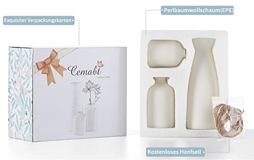 CEMABT Ceramic Vase Set - 3 Small Vase for Decoration for Wedding Table Party Living Office Bedroom Minimalist Bohemian Decoration (Noir)