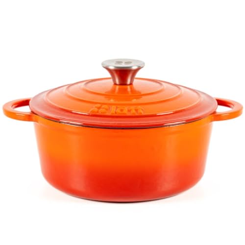 Cocotte en fonte émaillée orange. Cocotte ronde 26 x 12 cm - 4,8 l. Marmite élégante, résistante, spéciale à induction et adaptée à tous types de cuisines