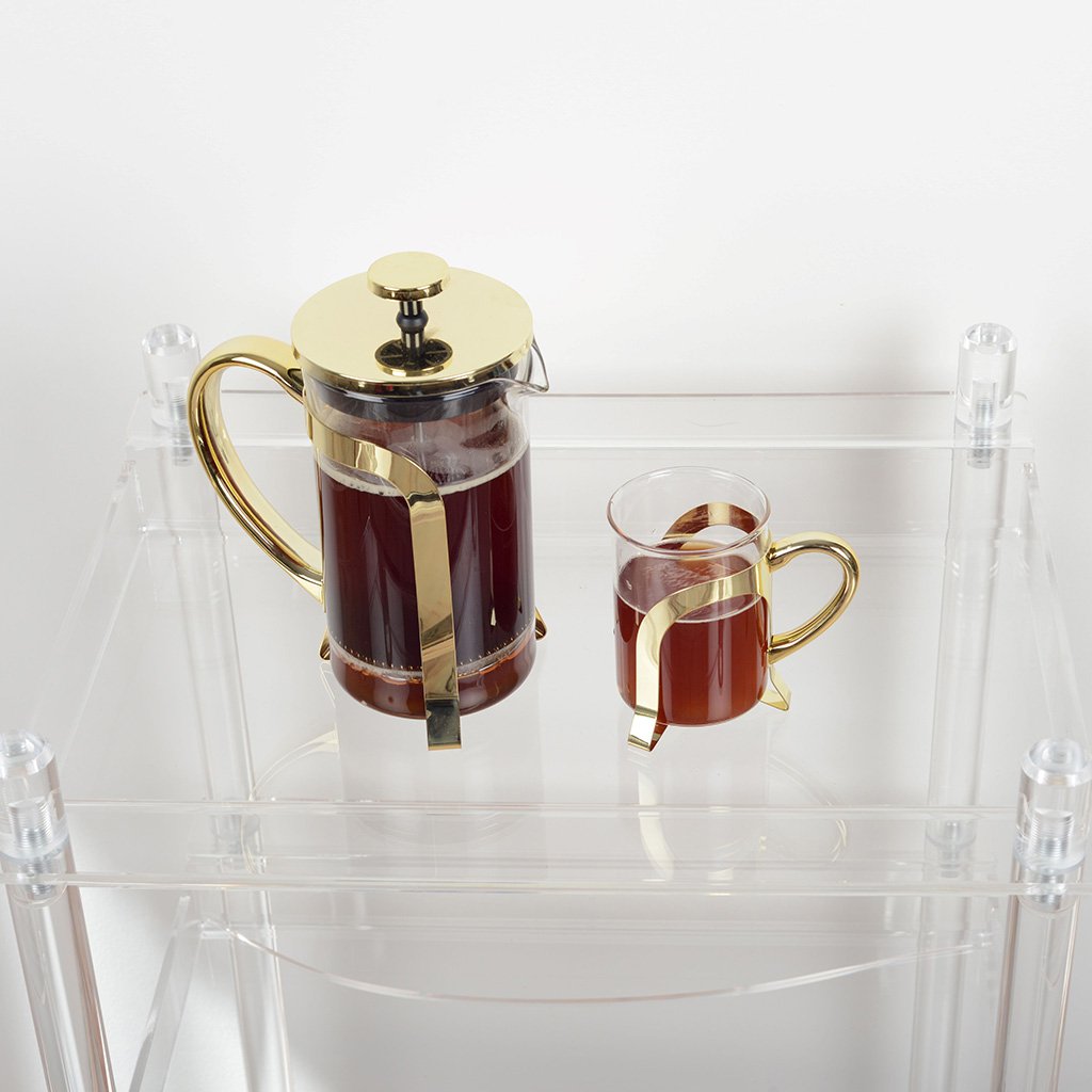 Tasses à café en verre avec déco en métal doré - lot de 2
