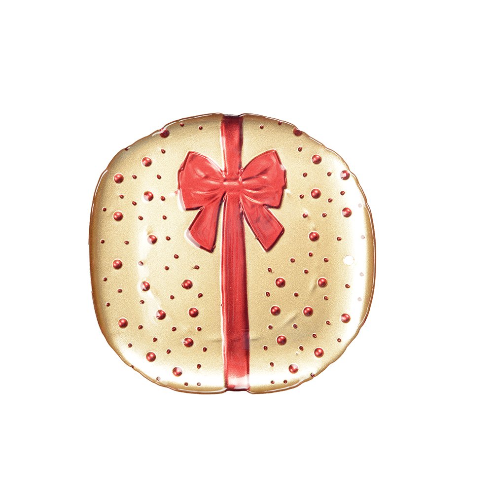 Assiette plate dorée avec nœud papillon rouge 21x21x2cm