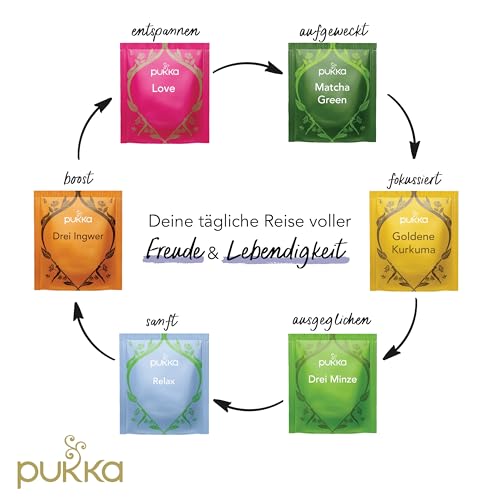 Pukka Coffret Découverte Prestige, Idée Cadeau Femme et Homme, Coffret de Tisanes, Matcha, Gingembre, Miel, Menthe,Cadeau de Thé 100% bio Saint Valentin, Anniversaire, 6 Saveurs, 90 Sachets