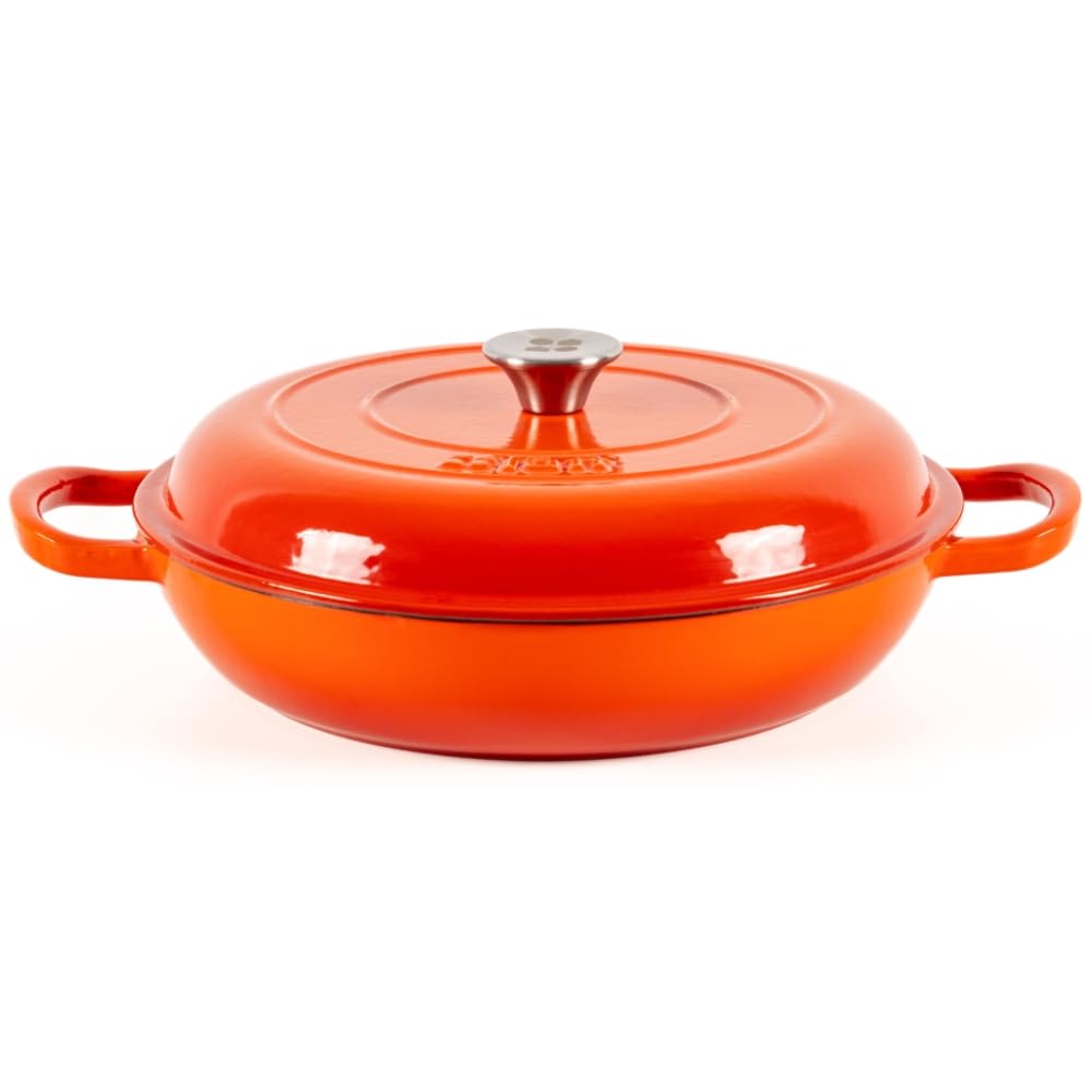 Cocotte en fonte émaillée orange. Cocotte ronde 26 x 12 cm - 4,8 l. Marmite élégante, résistante, spéciale à induction et adaptée à tous types de cuisines