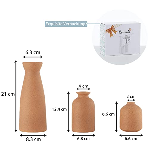 CEMABT Ceramic Vase Set - 3 Small Vase for Decoration for Wedding Table Party Living Office Bedroom Minimalist Bohemian Decoration (Noir)