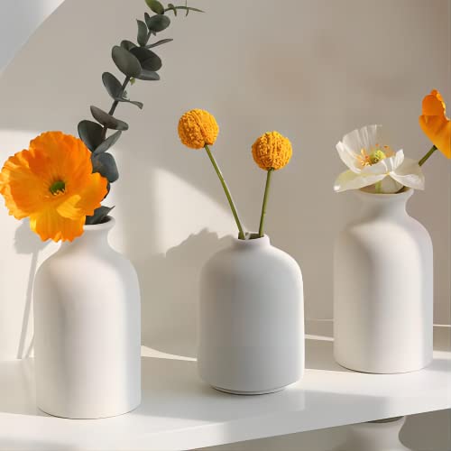 CEMABT Ceramic Vase Set - 3 Small Vase for Decoration for Wedding Table Party Living Office Bedroom Minimalist Bohemian Decoration (Noir)