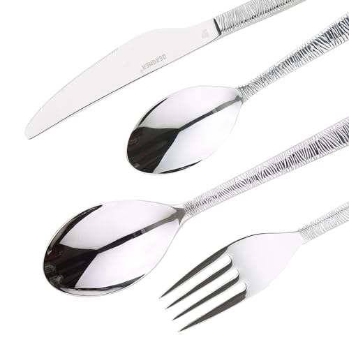 BERGNER Lyon - Ensemble complet 24 couverts - 6 couteaux - 6 fourchettes - 6 cuillères - 6 cuillères à thé - En acier inoxydable robuste - Finition polie mate - Facile à laver