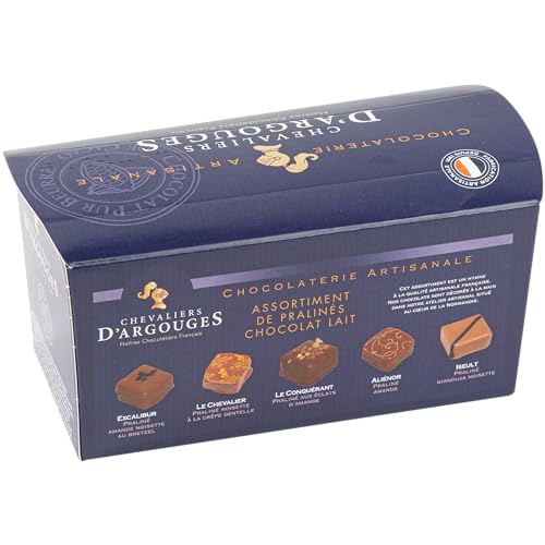 CHEVALIERS D'ARGOUGES Maîtres Chocolatiers Français - Assortiment de pralinés chocolat lait 33% - Ballotin Dégustation 185g