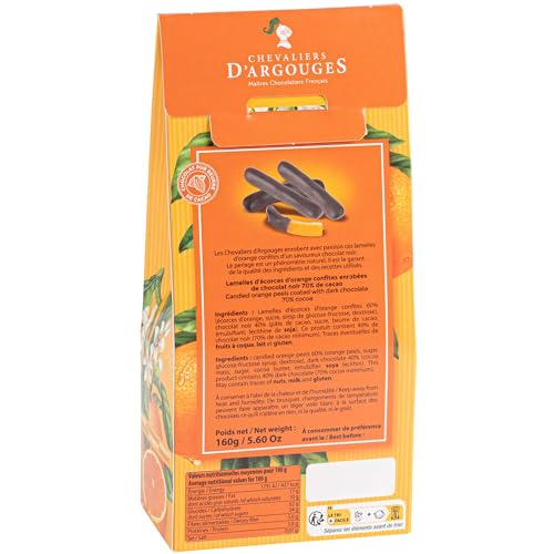 CHEVALIERS D'ARGOUGES Maîtres Chocolatiers Français - Orangettes enrobées chocolat noir 70% - Étui Dégustation 160g
