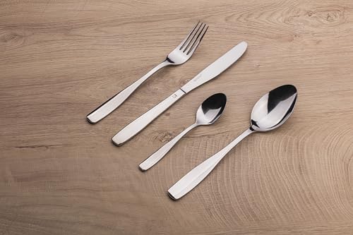 BERGNER Lyon - Ensemble complet 24 couverts - 6 couteaux - 6 fourchettes - 6 cuillères - 6 cuillères à thé - En acier inoxydable robuste - Finition polie mate - Facile à laver