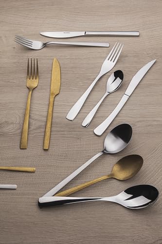 BERGNER Lyon - Ensemble complet 24 couverts - 6 couteaux - 6 fourchettes - 6 cuillères - 6 cuillères à thé - En acier inoxydable robuste - Finition polie mate - Facile à laver