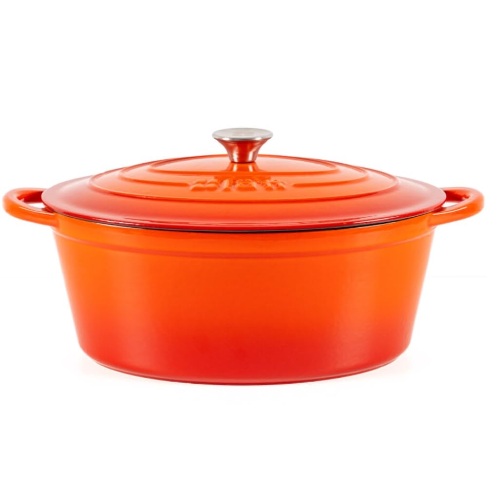 Cocotte en fonte émaillée orange. Cocotte ronde 26 x 12 cm - 4,8 l. Marmite élégante, résistante, spéciale à induction et adaptée à tous types de cuisines