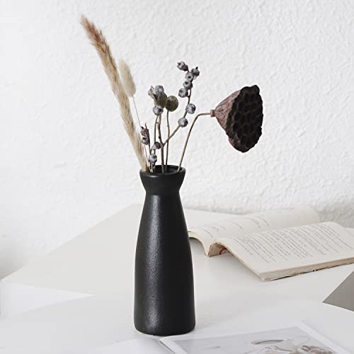 CEMABT Ceramic Vase Set - 3 Small Vase for Decoration for Wedding Table Party Living Office Bedroom Minimalist Bohemian Decoration (Noir)