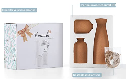 CEMABT Ceramic Vase Set - 3 Small Vase for Decoration for Wedding Table Party Living Office Bedroom Minimalist Bohemian Decoration (Noir)