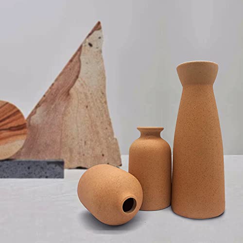 CEMABT Ceramic Vase Set - 3 Small Vase for Decoration for Wedding Table Party Living Office Bedroom Minimalist Bohemian Decoration (Noir)