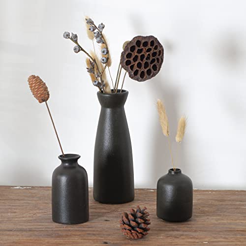 CEMABT Ceramic Vase Set - 3 Small Vase for Decoration for Wedding Table Party Living Office Bedroom Minimalist Bohemian Decoration (Noir)