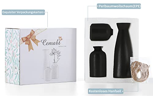 CEMABT Ceramic Vase Set - 3 Small Vase for Decoration for Wedding Table Party Living Office Bedroom Minimalist Bohemian Decoration (Noir)