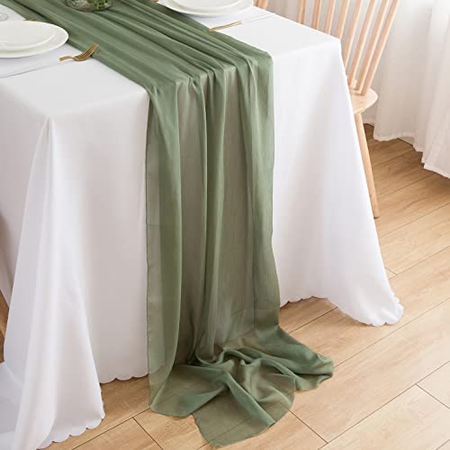 Chemin de table en mousseline de soie - Vert sauge - Décoration de table bohème - 70 cm x 3 m