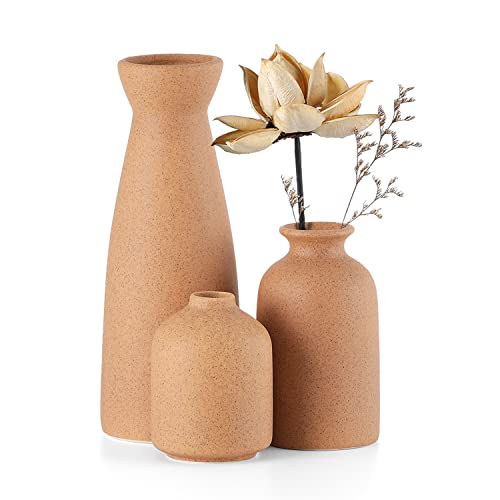 CEMABT Ceramic Vase Set - 3 Small Vase for Decoration for Wedding Table Party Living Office Bedroom Minimalist Bohemian Decoration (Noir)
