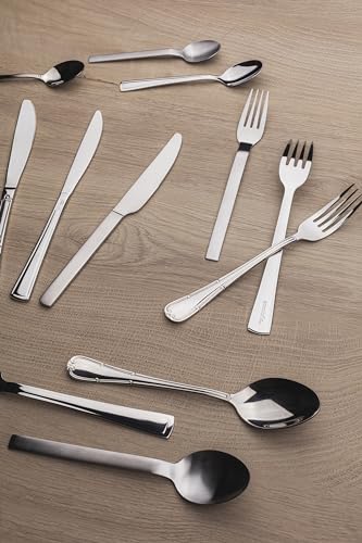 BERGNER Lyon - Ensemble complet 24 couverts - 6 couteaux - 6 fourchettes - 6 cuillères - 6 cuillères à thé - En acier inoxydable robuste - Finition polie mate - Facile à laver