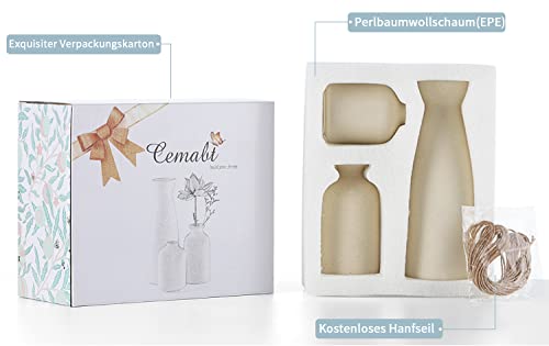 CEMABT Ceramic Vase Set - 3 Small Vase for Decoration for Wedding Table Party Living Office Bedroom Minimalist Bohemian Decoration (Noir)
