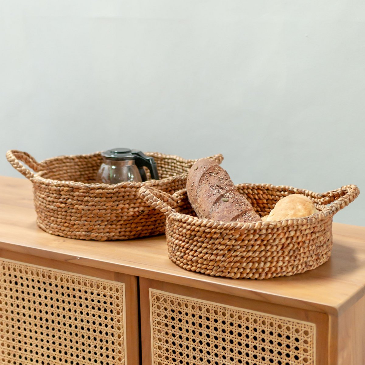 Corbeille à pain | Petit panier rond | Panier de rangement décoratif tissé en Jacinthe d'eau JAWAH (2 tailles)
