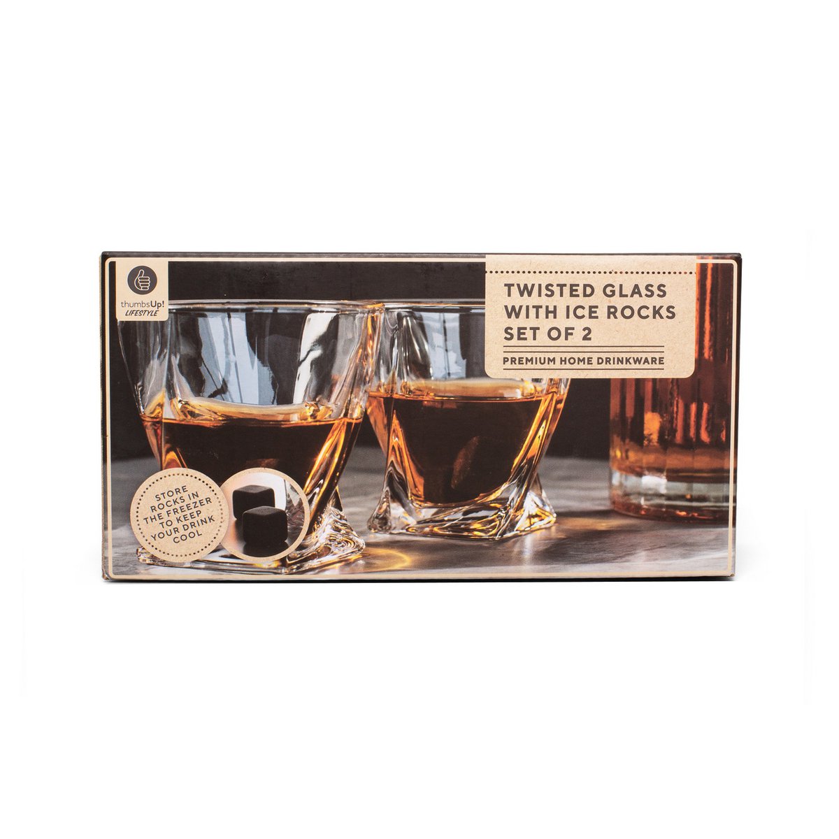Verres à whisky - Twisted (lot de 2) avec 2 pierres de glace (pierres de refroidissement)