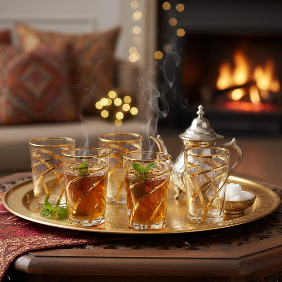 Tasses à thé spirale dorée - lot de 6