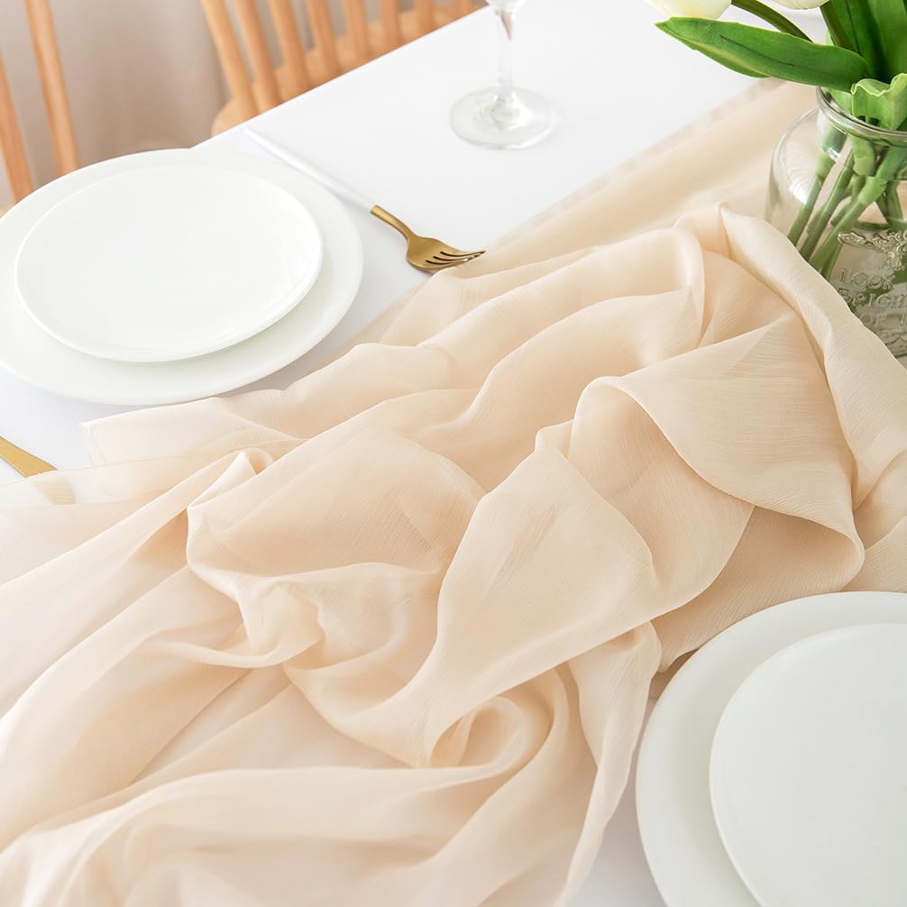 Chemin de table en mousseline de soie - Vert sauge - Décoration de table bohème - 70 cm x 3 m