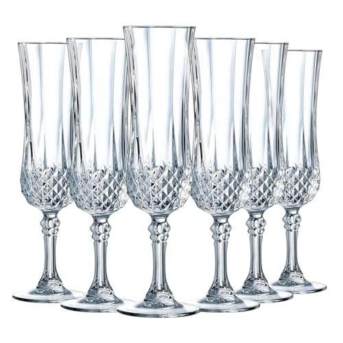 Cristal d'Arques Paris - Collection Longchamp - 6 Verres à vin 17 cl en Kwarx - Brillance, Transparence et Haute Résistance - Moulures Iconiques - Fabriqués en France