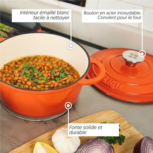 Cocotte en fonte émaillée orange. Cocotte ronde 26 x 12 cm - 4,8 l. Marmite élégante, résistante, spéciale à induction et adaptée à tous types de cuisines