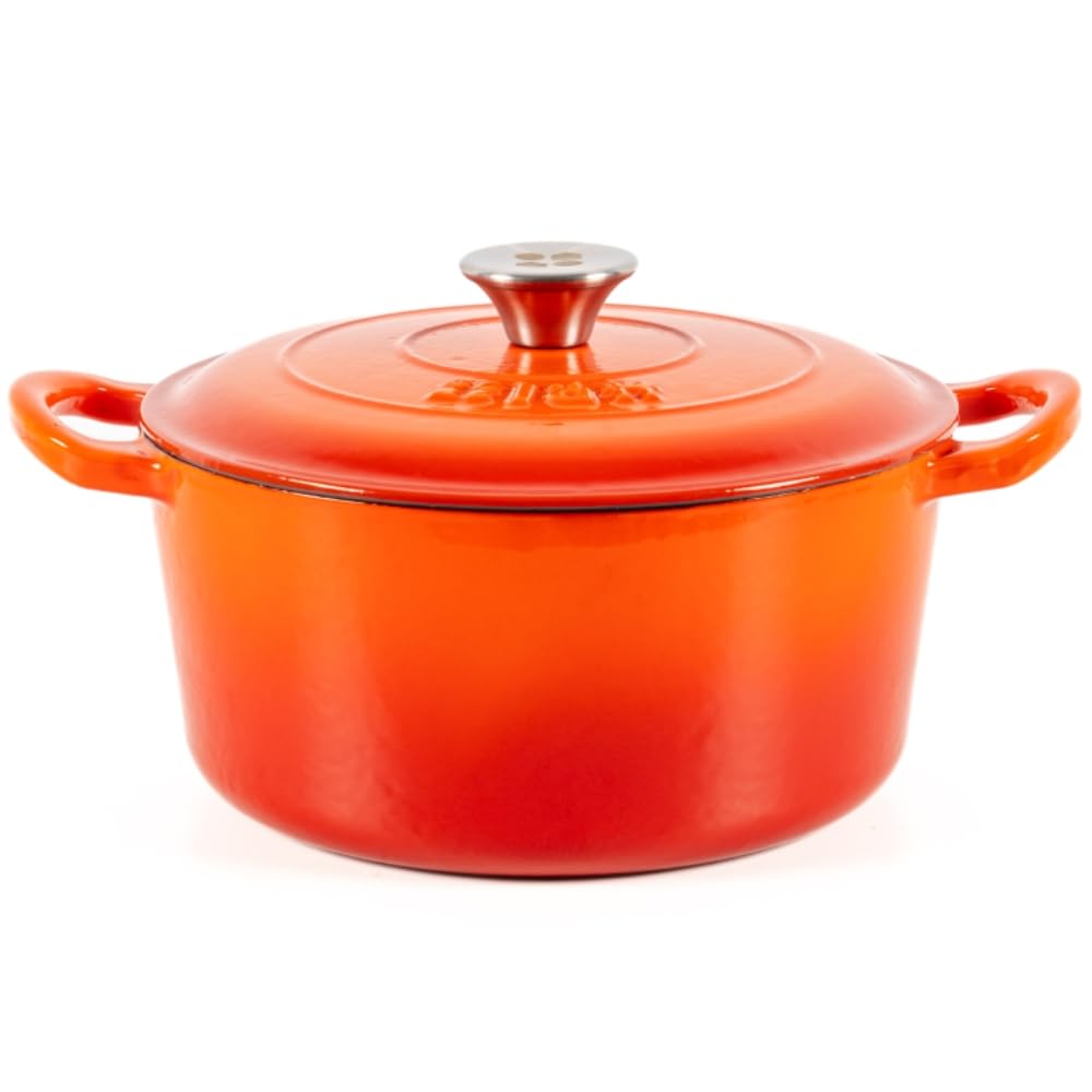 Cocotte en fonte émaillée orange. Cocotte ronde 26 x 12 cm - 4,8 l. Marmite élégante, résistante, spéciale à induction et adaptée à tous types de cuisines