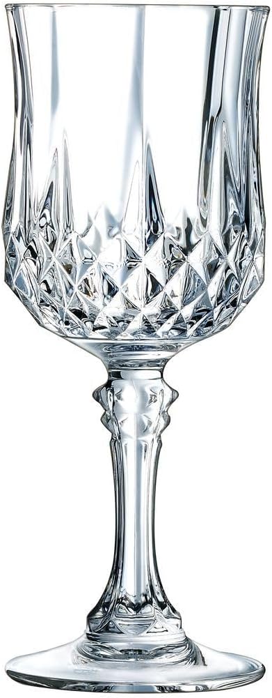 Cristal d'Arques Paris - Collection Longchamp - 6 Verres à vin 17 cl en Kwarx - Brillance, Transparence et Haute Résistance - Moulures Iconiques - Fabriqués en France