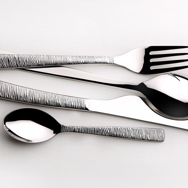 BERGNER Lyon - Ensemble complet 24 couverts - 6 couteaux - 6 fourchettes - 6 cuillères - 6 cuillères à thé - En acier inoxydable robuste - Finition polie mate - Facile à laver