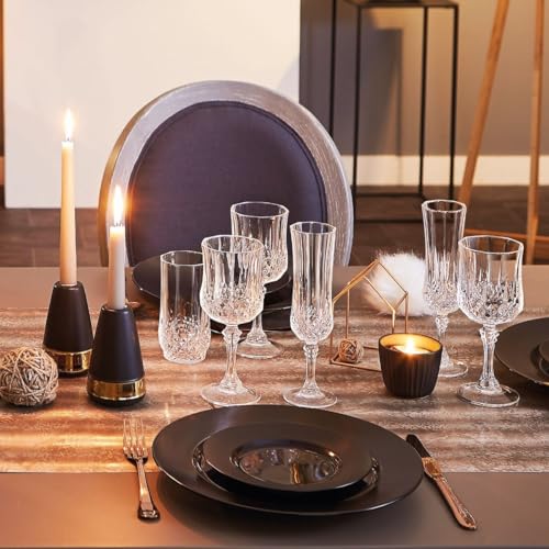 Cristal d'Arques Paris - Collection Longchamp - 6 Verres à vin 17 cl en Kwarx - Brillance, Transparence et Haute Résistance - Moulures Iconiques - Fabriqués en France