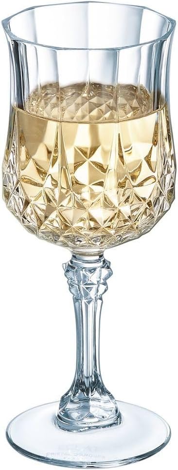 Cristal d'Arques Paris - Collection Longchamp - 6 Verres à vin 17 cl en Kwarx - Brillance, Transparence et Haute Résistance - Moulures Iconiques - Fabriqués en France
