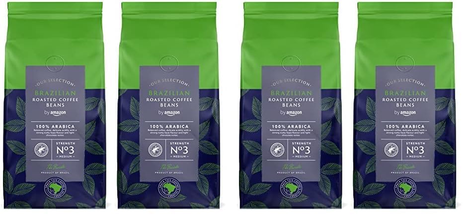 by Amazon Select Café en grains du Brésil, Torréfaction Moyenne, 1 kg (2 lot de 500g) - Certifié Rainforest Alliance