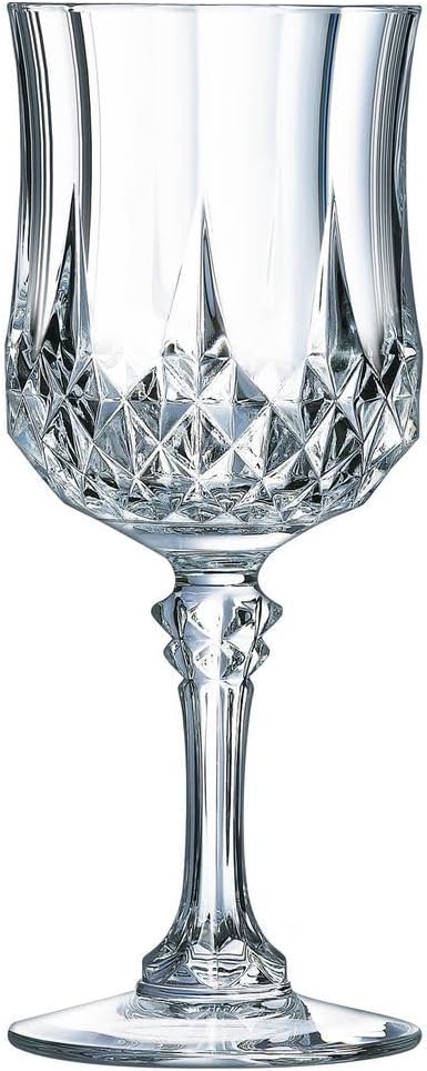Cristal d'Arques Paris - Collection Longchamp - 6 Verres à vin 17 cl en Kwarx - Brillance, Transparence et Haute Résistance - Moulures Iconiques - Fabriqués en France