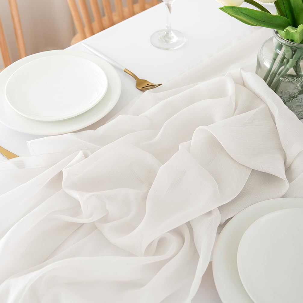 Chemin de table en mousseline de soie - Vert sauge - Décoration de table bohème - 70 cm x 3 m